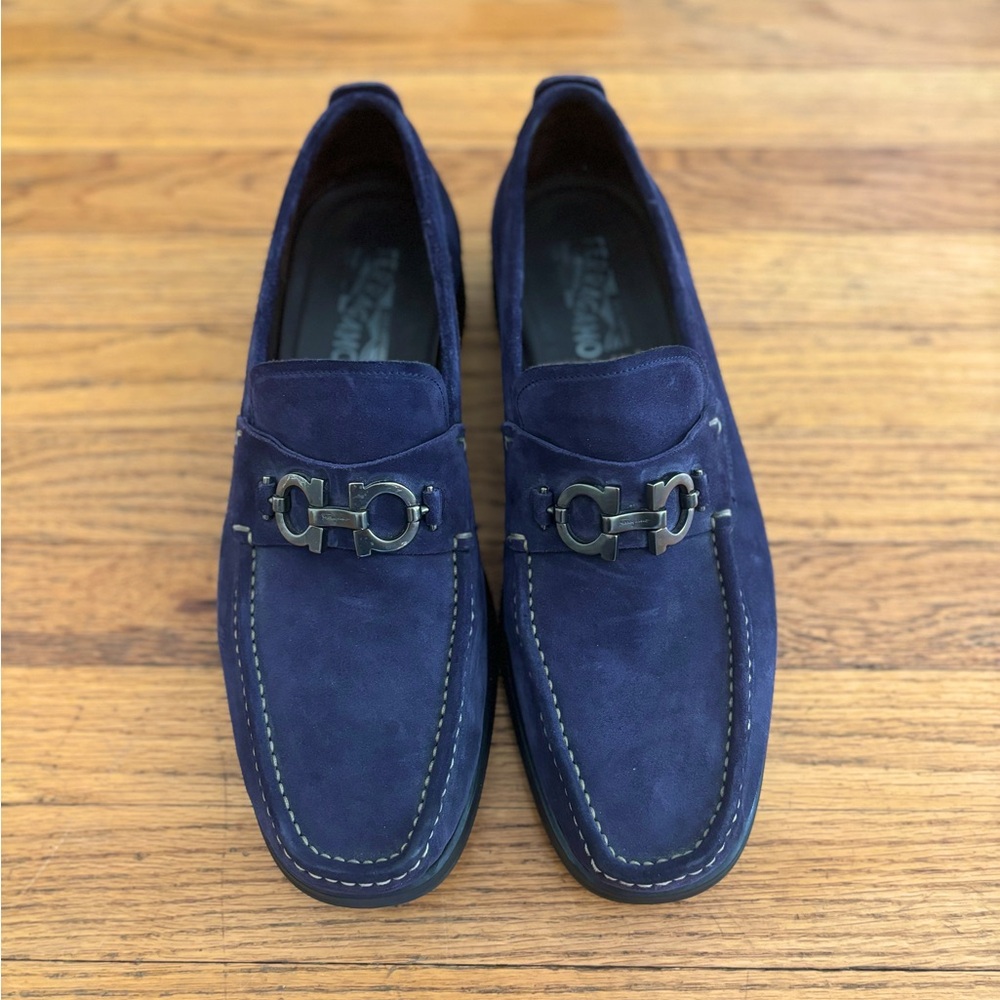 Ferragamo Gancini navy blue men’s loafers